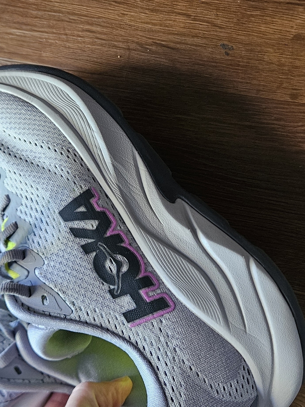 Hoka One One Women's Light Gray Running Shoes with Pink Trim